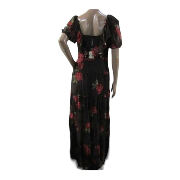 NWT FREE PEOPLE Brown Red Floral Lace Button Front Flutter Sleeve Maxi Dress XS - Picture 12 of 14